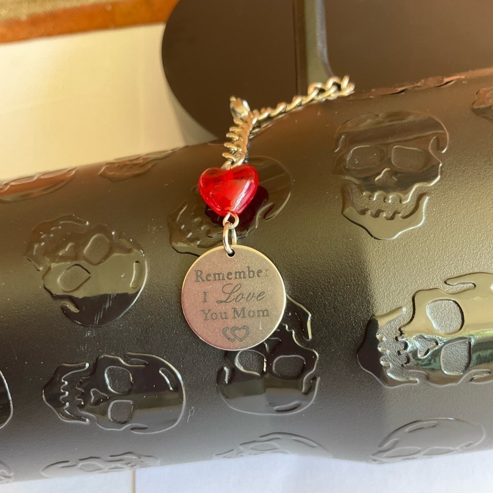 Hand Crafted Cup Handle Charm with Mom Charm and Heart Bead Red Silver - Picture 8 of 11